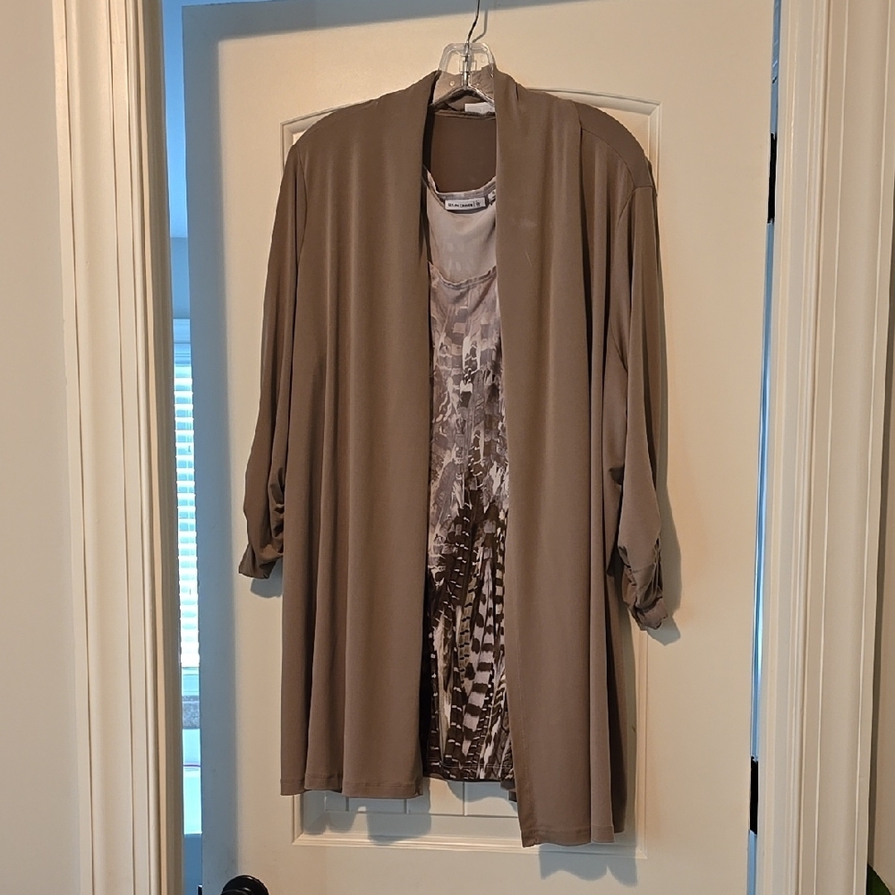 Tan Open Front Cardigan abd Tank Two-Piece Set